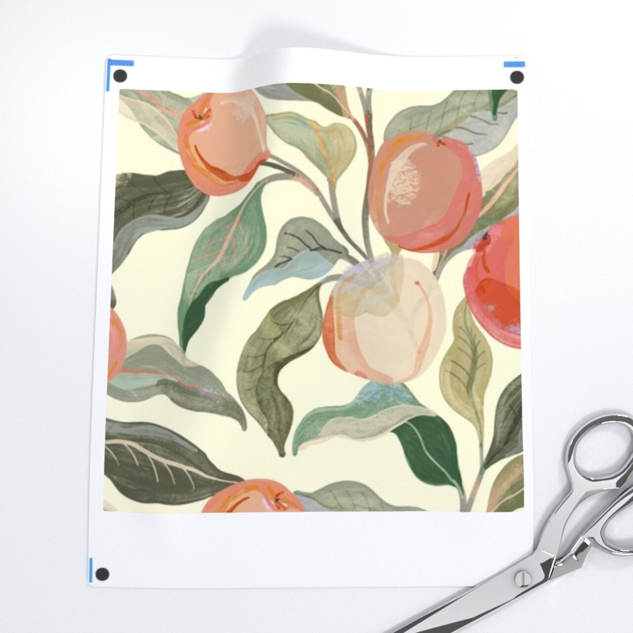Peaches Fruit Leaves Botanical Floral Food Sage Green Peach Custom Removable Wallpaper by Spoonflower Peel & Stick Wallpaper 2FT Wide